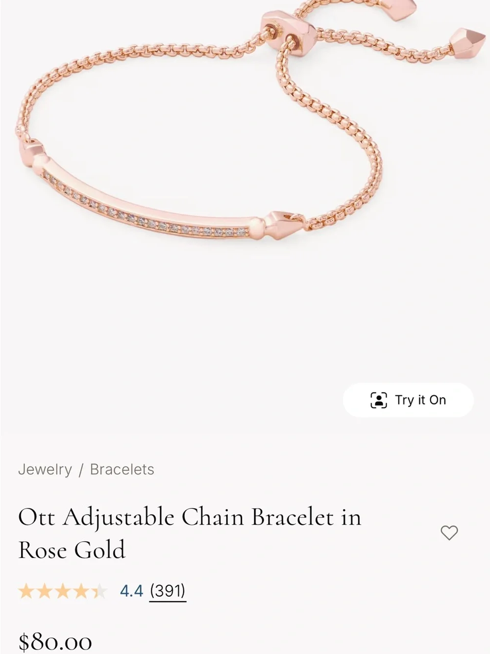 Kendra Scott Rose Gold Baguette Bar Bracelet with Clear Stones